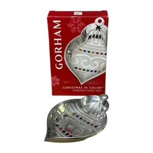Gorham Weihnachten in Farbe Träne Ornament Süßigkeiten Schale 4,25" x 6,5" Verpackt - Bild 1 von 7
