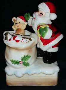 LEFTON CERAMIC CHRISTMAS MUSIC BOX - SANTA & REVOLVING TEDDY BEAR! - Picture 1 of 11