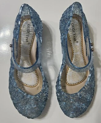 Zapatos GUGUYeah Talla 32 EE. UU. Talla 13.5 Niño Jalea Planos Azul Frozen Insp. Elsa Usado en Excelente Condición Foto 1 de 4