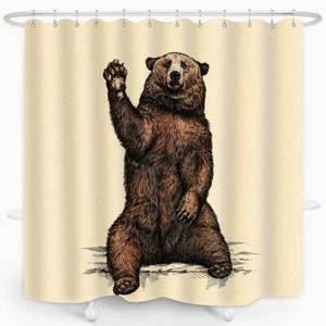 Funny Bear Shower Curtain Animal Brown Waving Hand Waterproof Decor 72"x72" - Picture 1 of 6