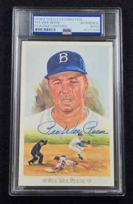 PEE WEE REESE Signed Perez Steele Card-HOF-BROOKLYN DODGERS-PSA - Image 1 of 4