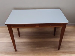 Mid century Scandinavian white formica hardwood kitchen table - Picture 1 of 6