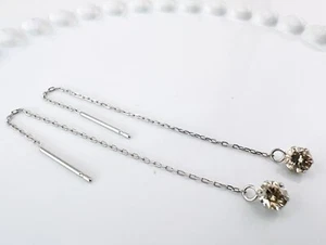 Platinum Natural Brown Diamond 0.3ct (0.15ct x 2) Threader earrings JAPAN Seller - Picture 1 of 9