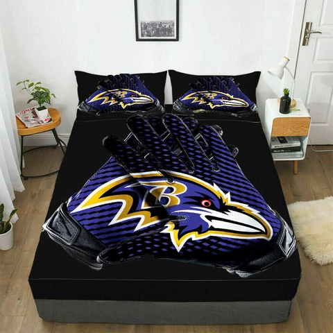 Baltimore Ravens Fitted Sheet Mattress Cover Bed Sheets & Pillowcase Sets 3PCS Cover