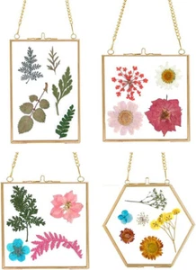 Set of 4 Brass Wall Hanging Photo Frame, Golden Glass Hanging Craft Frames - Picture 1 of 4