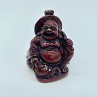 Happy Smiling Buddha Figurine Vintage Miniature 2.25” Tall Red Resin