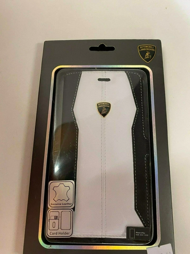 Custodia cellulare Lamborghini iPhone 6 Plus tipo libro nero/bianco phone cover - Immagine 1 di 1