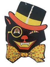 Vintage Halloween Die Cut Black Cat Decoration H. E. Luhrs Bowtie, Top Hat USA