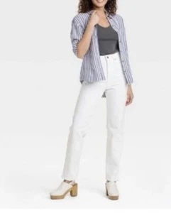 Damen Universal Thread 90’s Vintage Straight Classic Jeans Weiß 10L Neu mit Etikett - Bild 1 von 7