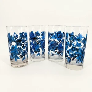 Set of 4 Royal Norfolk Blue Floral Correlates Glass Tumblers 16oz - Picture 1 of 7