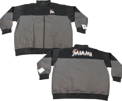 NEW Miami Marlins Mens Sizes 3XL-4XL Gray Black Full Zip Track Jacket Cover