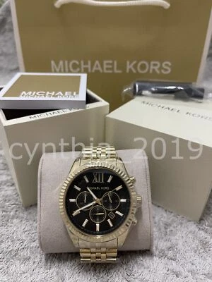 New Michael Kors MK8286 Lexington Chronograph Black Dial Gold-Tone Men's Watch - Image 1 of 3