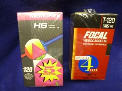 NUEVO Lote Surtido de 9 Cintas de Grabación VHS en Blanco T-120 Memorex Focal Selladas Foto 1 de 2