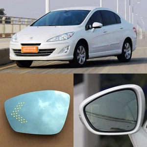 Rearview Mirror Blue Glasses LED Turn Signal with Power Heating For Peugeot 408 - Picture 1 of 8