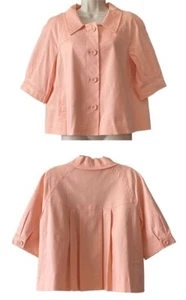 Antonio Melani Linen Blend Crop Jacket Cape Size 12 Peach Button Up 3/4 Sleeves - Picture 1 of 10