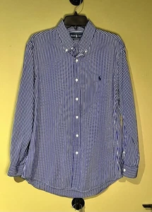 Camisa Ralph Lauren Calce Personalizado Abotonada Manga Larga Azul Blanco Rayas 16 32 - Imagen 1 de 9