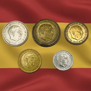 Lot of 5 Old Spain Centimos & Pesetas Coins - All Franco Era - Combined Ship - Picture 1 of 2