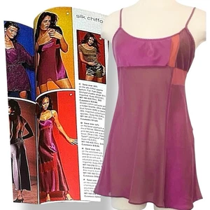 Y2K Victoria’s Secret Silk Purple Patchwork Vintage Short Chemise Slip Dress M - Picture 1 of 8