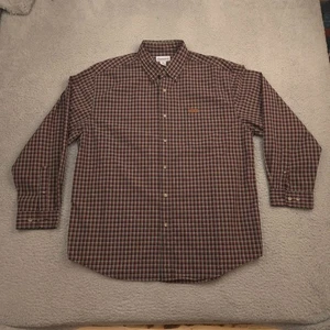 Carhartt Button Front Shirt Men XL Burgundy Plaid Cotton Long Sleeve Workwear - Picture 1 of 11