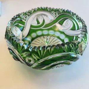 "Cuenco de arándano verde Fojtik firmado obra maestra de cristal Caesar Bohemiae 9"" nuevo en caja" - Imagen 1 de 11