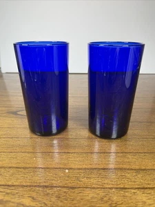 Vintage Libbey Cobalt Blue Glass Tumbler 4 1/2”Tall Tapered Set of 2 - Picture 1 of 9