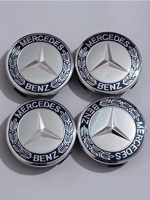 4Pack Fits Mercedes-Benz Wheel Center Caps Emblem Blue Rim Hub Cover Logo Badge. - Image 1 of 4