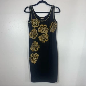 Galliano Vintage Floral Embroidered Sleeveless Black and Gold Dress Size Small - Picture 1 of 11