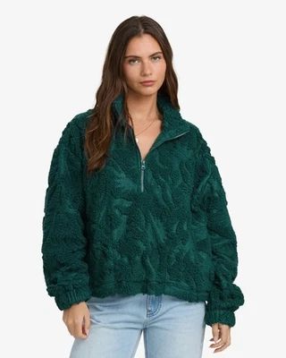 BILLABONG - Lã feminino All The Time Sherpa meio zíper - Verde abeto - Imagem 1 de 4