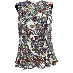 Banana Republic Top SMALL Colorful Paisley Tank Keyhole Soft Pullover Pin Pleat - Picture 1 of 5