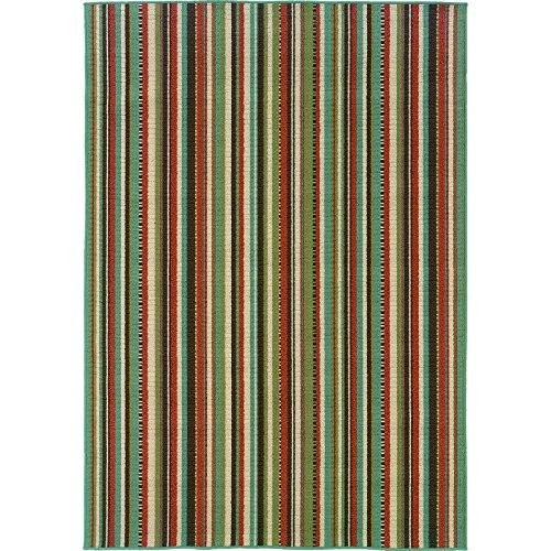 Outdoor Green Blue Polypropylene Stripes Machine Woven Area Rug - Image 1 of 1