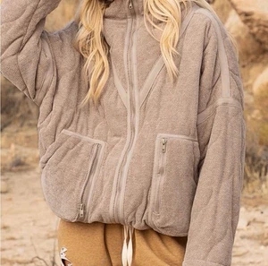 Giacca donna POL marrone chiaro peluche trapuntato oversize zip taglia large - Foto 1 di 13