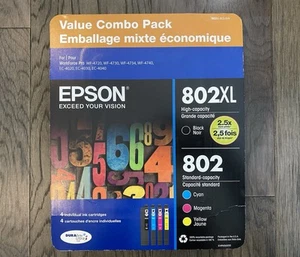 Genuine New Epson 802XL Black & 802 Cyan Magenta Yellow Ink Combo EXP 9/2027 - Photo 1/2