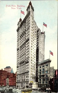Vintage New York NY Postcard Park Row Office Building ~ American Flags Unused - Picture 1 of 3