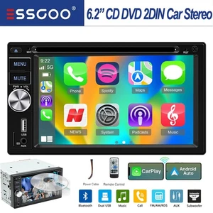 6.2 Inch Car Stereo Double 2DIN Carplay DVD CD Android Auto Head Unit AUX USB BT - Picture 1 of 15
