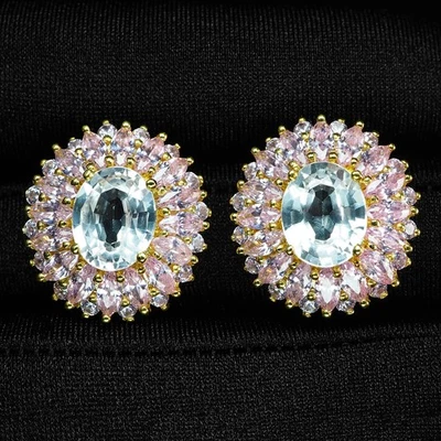 Brincos ovais luminosos de safira incolor 6,60 ct 925 prata esterlina ouro 24K - Imagem 1 de 4