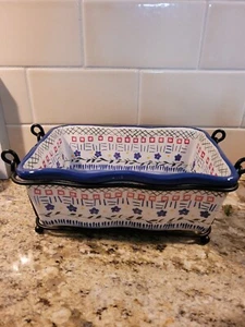 Temptations By Tara Old World Blue 1 qt Dish With Carrier - Picture 1 of 6