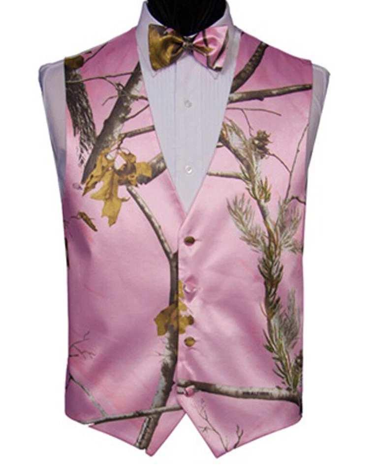 Men's Pink Snow and Branches Camouflage Vest and Bow Tie  - Image 1 of 1