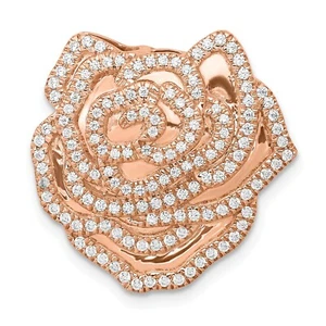 14k Oro Rosa Diamante Redondo Elegante con Filas Flor Deslizar Colgante Flores - Imagen 1 de 4