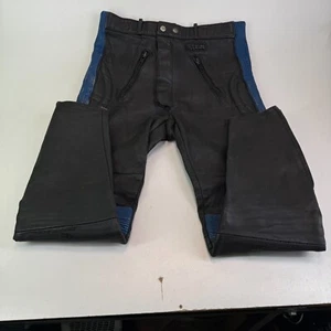 STEIN Leather Biker Motorcycle Trousers Black/Blue Padded Knee W32 L30 - Picture 1 of 5