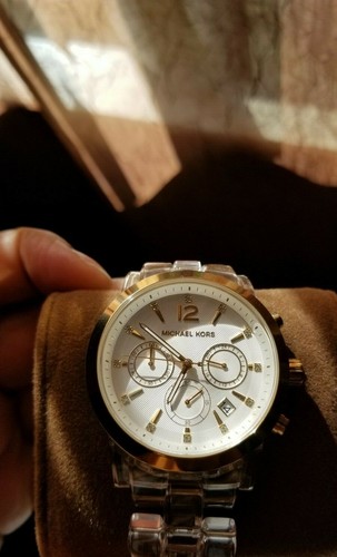 New Michael Kors Women's Chronograph Audrina Clear Acetate Bracelet Watch 42mm M