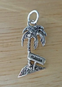 11x20mm says Florida on Palm Tree Coconut Sterling Silver Charm - Picture 1 of 3