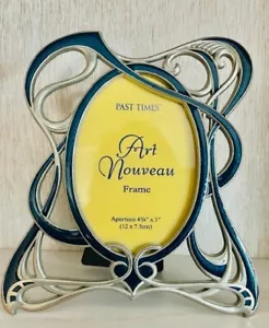Past Times Art Nouveau Picture Frame Dark Turquoise & Pewter PHOTO: 4 3/4" x 3" - Picture 1 of 5
