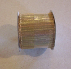 Gold Metallic Stripe Design Wired Edge Ribbon 2 1/2" x 9' Horizon Fabrics - Bild 1 von 2