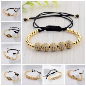 24kt Luxury Men Women Micro Pave Gold Braiding Macrame Bracelets Bangle Jewelry - Picture 1 of 64