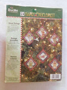 Bucilla Mary Engelbreit Good Tidings Cross Stitch Kit 6 Ornament Christmas 85024 - Picture 1 of 6
