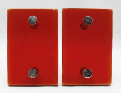 Pair of Mid Century Modern Red Glass & Nickel Door Pulls - Image 1 of 4
