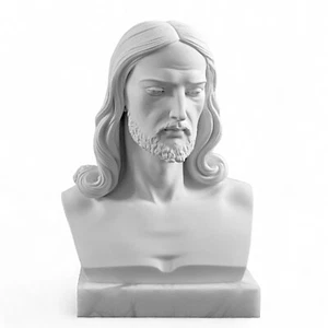 Christ Redeemer Bust Table Sculpture in Marble with Alabaster Base H 20cm - Picture 1 of 9