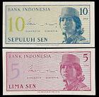 2 INDONESIA 5, 10 SEN 1964 UNC Banknote World Paper Money. FREE SHIPPING!!!!