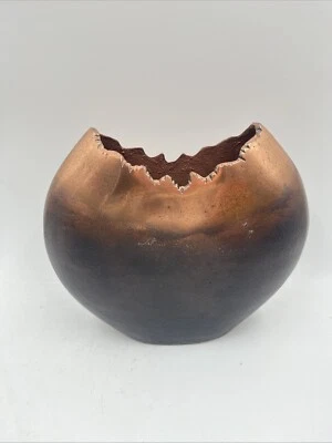 Baniff Jagged Edged Disk Vase Unique Metal Decorative Retro MCM - Image 1 of 4