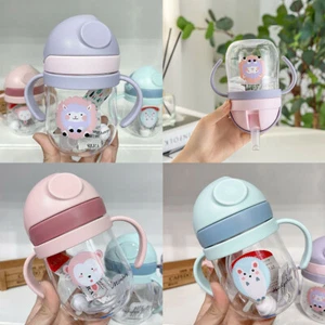 Baby Cup with Straw Bottle Drinking Water Kids Sippy Cup Handle Toddler Feeder - Picture 1 of 12